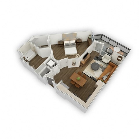Floor plan for 1 bed, 1 bath, 715 sqft